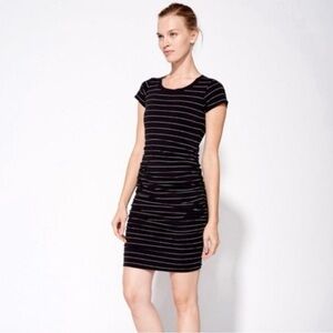 Sundry Ruched Sides T-shirt Dress black Striped